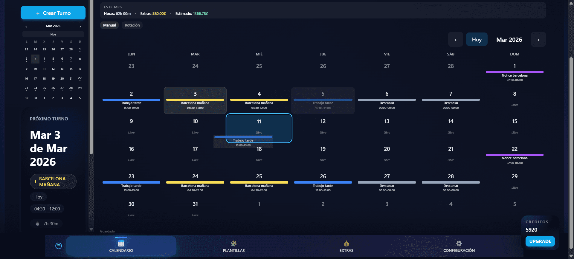 Arrastrar y mover turnos en la vista mensual